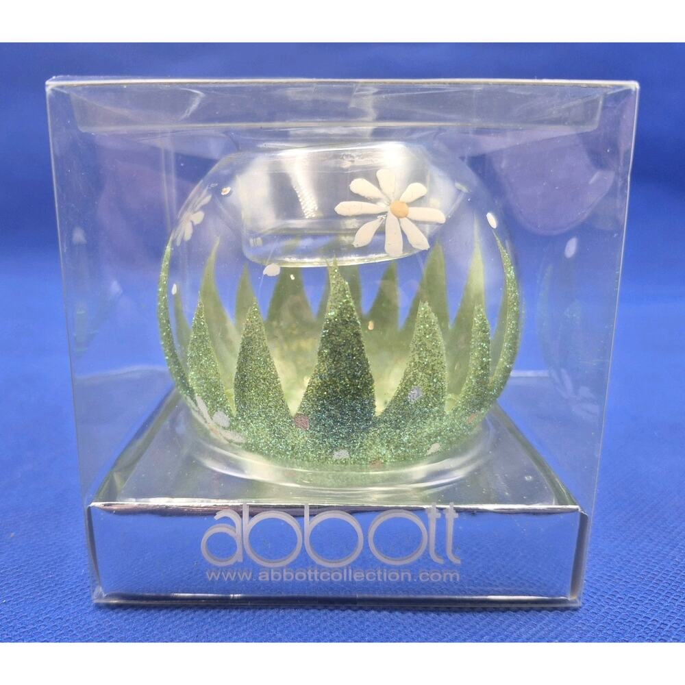 Acrylic Tealight Holder Daisies Glittery Trees 3" Abbott Collection NEW YK